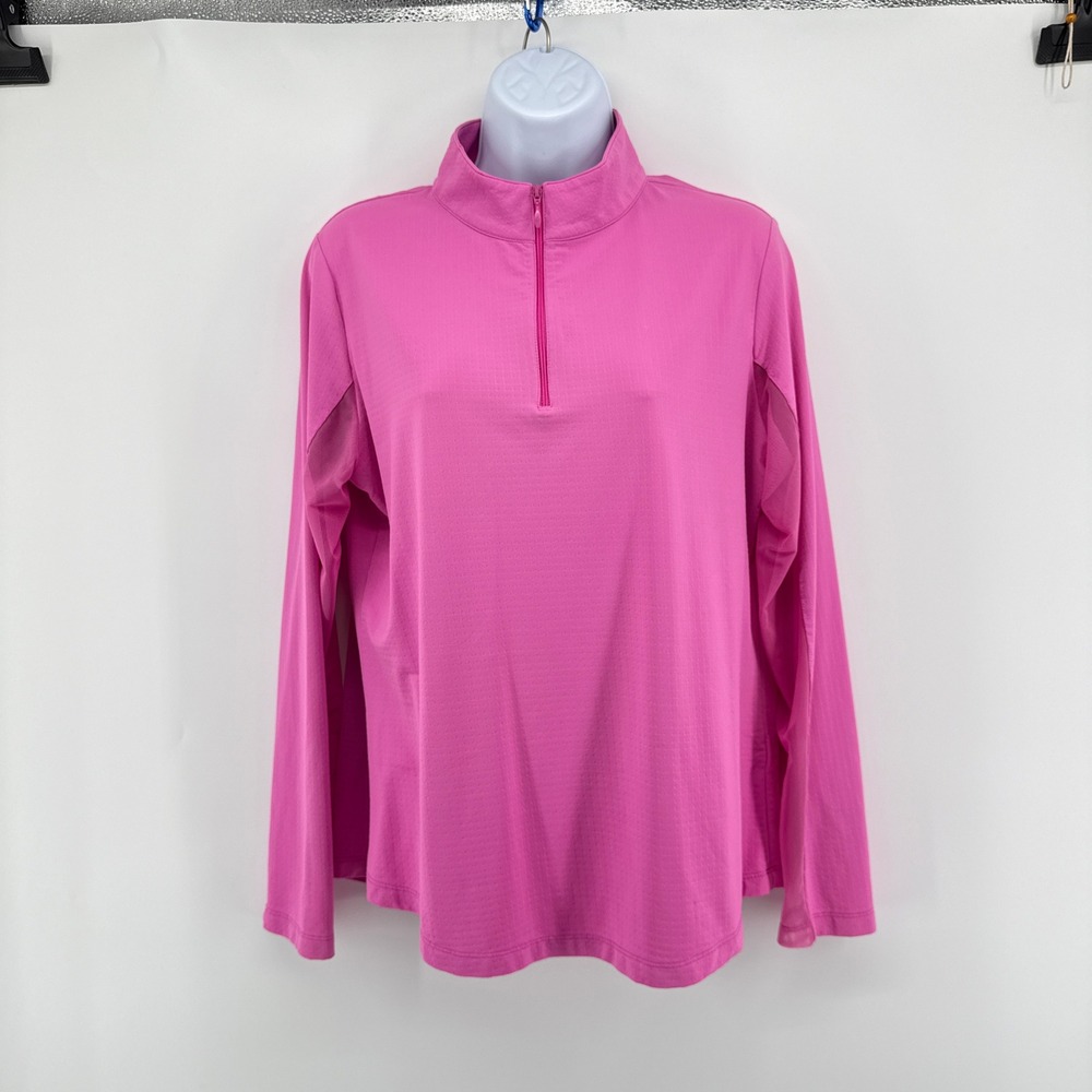 IBKUL Icefil 1/4 Zip Sun Shirt Fuchsia Long Sleeve Mock Neck Top L UPF 50+